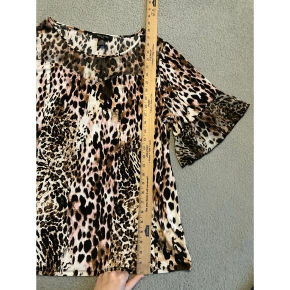 Adele & May Top 3X Animal Leopard Art Flare Short Sleeve Stretch Pink Black - Picture 14 of 16